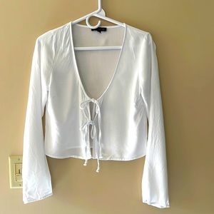 Kendall & Kylie white long sleeve front tie shirt